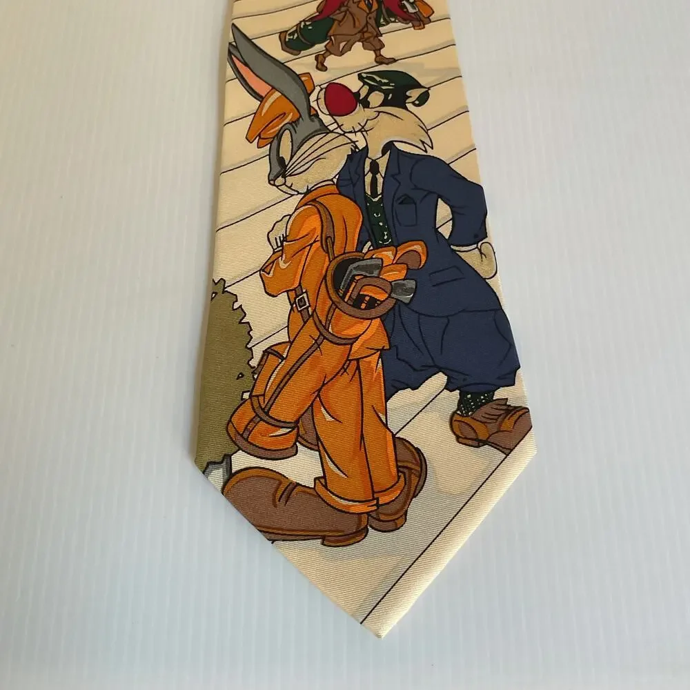 Vintage Warner Bros Looney Tunes Bugs Bunny Sylvester Silk Neck Tie 100% Silk